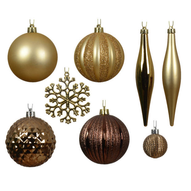 Decoris Kerstballen en ornamenten - 46-delig - bruin/goud - kunststof - Kerstbal