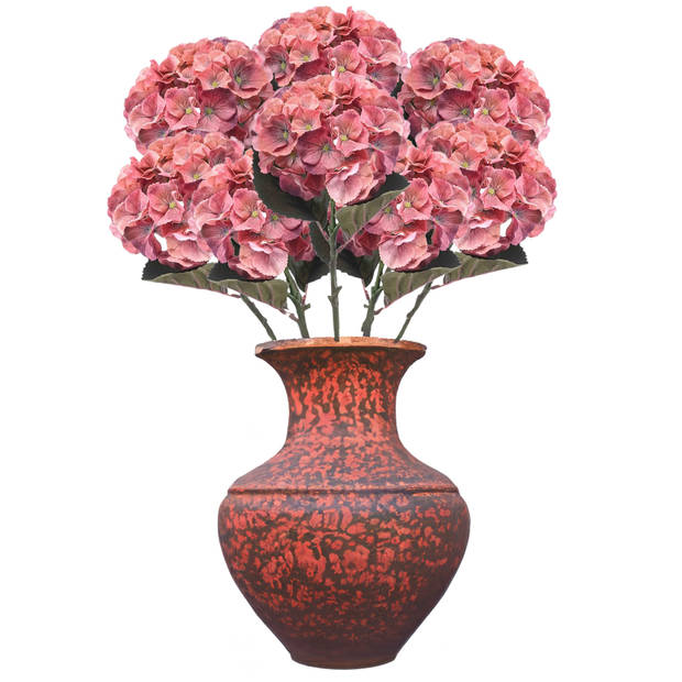 Emerald Kunstbloem hortensia tak - 50 cm - koraal roze - kunst zijdebloemen - decoratie - hydrangea - Kunsttakken