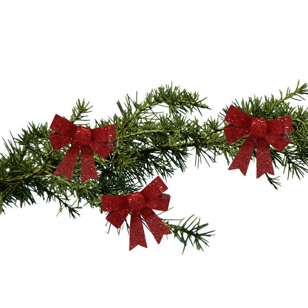 Gerimport kerst ornamenten strikjes 3x- rood -10x13 cm -glitter - Kersthangers