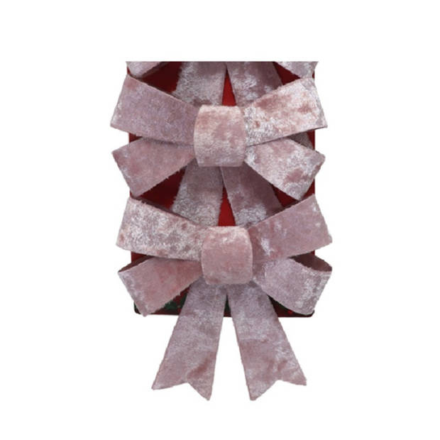 Gerimport kerst ornamenten strikjes 3x- velvet roze -10x13 cm -glitter - Kersthangers