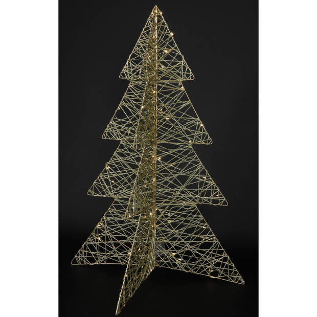 Countryfield LED kerstboom - H76 cm - goud - metaal - 60 leds - 3D - kerstverlichting figuur