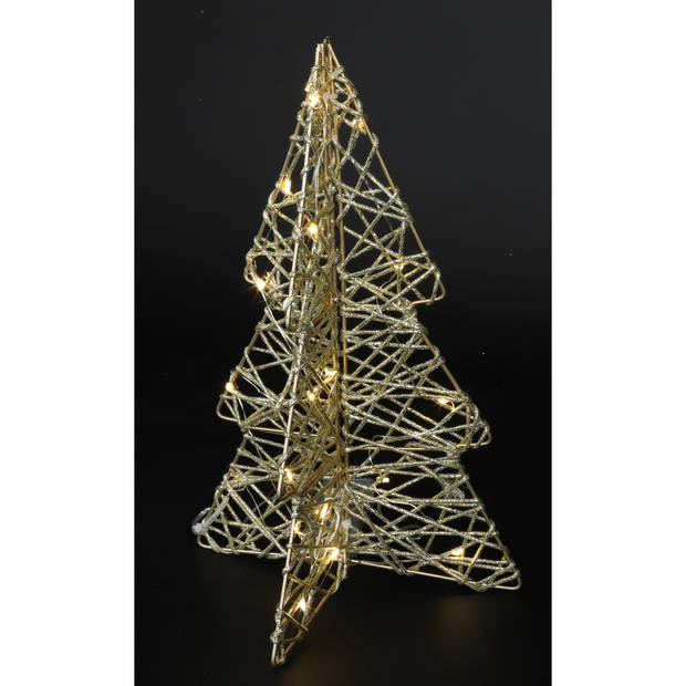 Countryfield LED kerstboom - H31 cm - goud - metaal - 20 leds - 3D - kerstverlichting figuur