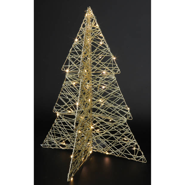 Countryfield LED kerstboom - H49 cm - goud - metaal - 40 leds - 3D - kerstverlichting figuur