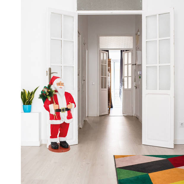 Decoris Grote kerstman pop - H100 cm - met beweging en geluid - Kerstman pop