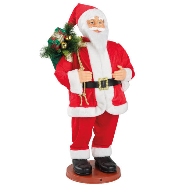 Decoris Grote kerstman pop - H100 cm - met beweging en geluid - Kerstman pop