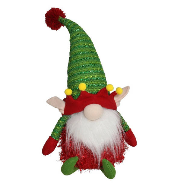 Gerimport Pluche kerst gnome - kerstelf - H36 cm - decoratie pop - Kerstman pop