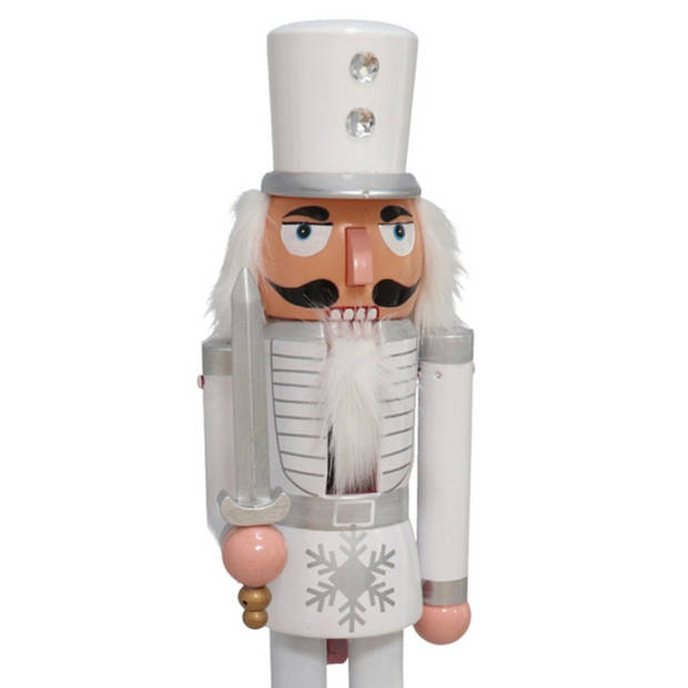 Gerimport notenkraker figuur/beeld - 78 cm - wit/zilver - Kerstbeeldjes