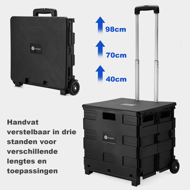 Packaway XL Opvouwbare Boodschappentrolley, Boodschappenkrat Met Deksel 50 Liter - Zwart