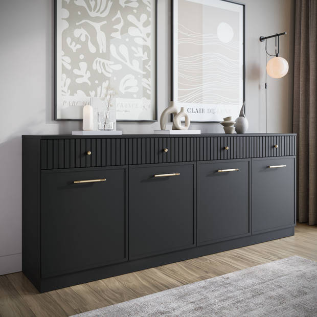 Meubella Dressoir Dream - Zwart - 200 cm