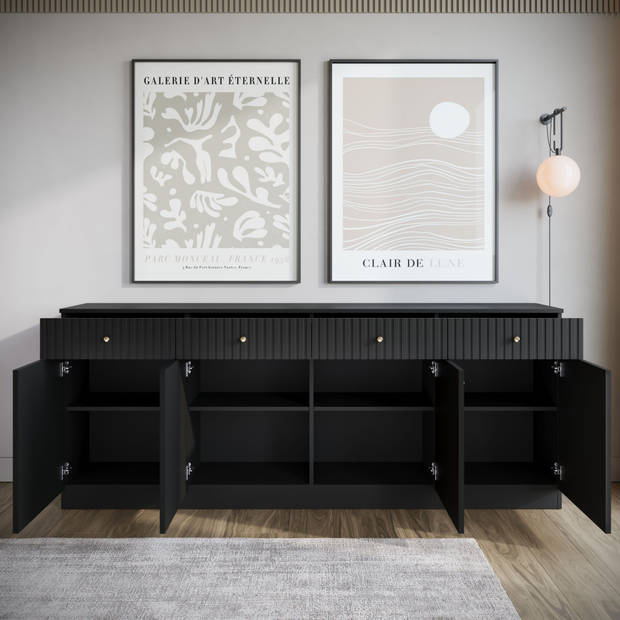 Meubella Dressoir Dream - Zwart - 200 cm