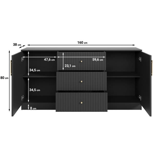 Meubella Dressoir Dream - Zwart - 160 cm