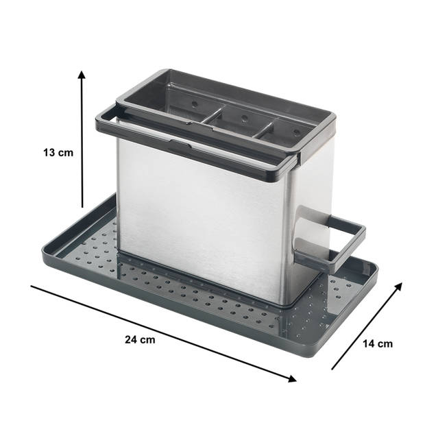 Metaltex - Gootsteen Organiser - Tidy Tex - RVS - Verstelbaar - Verplaatsbaar - Voor zeep, spons, schoonmaakdoekjes