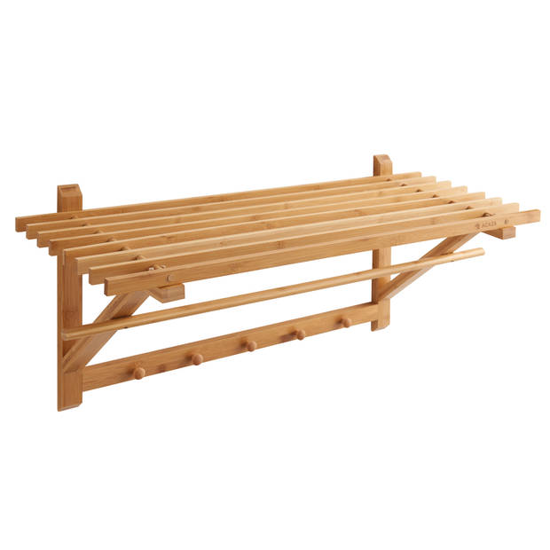 ACAZA Kapstok met 5 Ophang Haken en Stang, 75 x 28 x 25 cm, Bamboe Hout