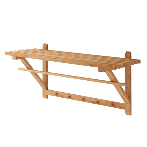 ACAZA Kapstok met 5 Ophang Haken en Stang, 75 x 28 x 25 cm, Bamboe Hout