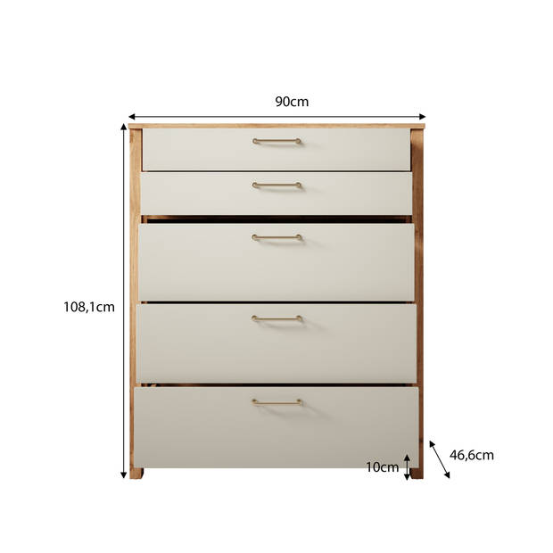 Meubella Ladekast Isaac - Beige - 90 cm - 5 lades