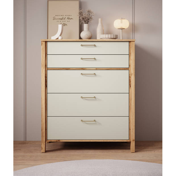 Meubella Ladekast Isaac - Beige - 90 cm - 5 lades