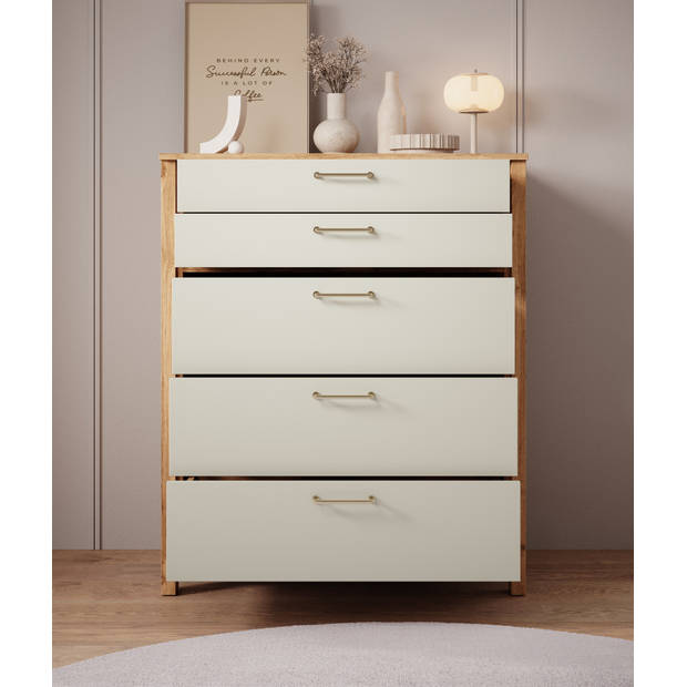 Meubella Ladekast Isaac - Beige - 90 cm - 5 lades