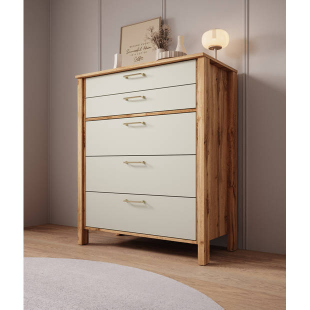 Meubella Ladekast Isaac - Beige - 90 cm - 5 lades