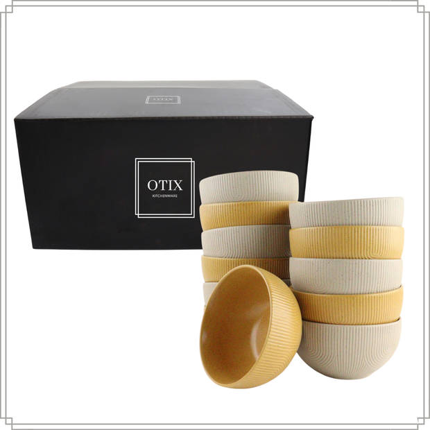 OTIX Soepkommen - Zonder Oor - Set van 12 - Schaaltjes - Beige - Geel - Mustard yellow - 600ml - SPRUCE en TEAK