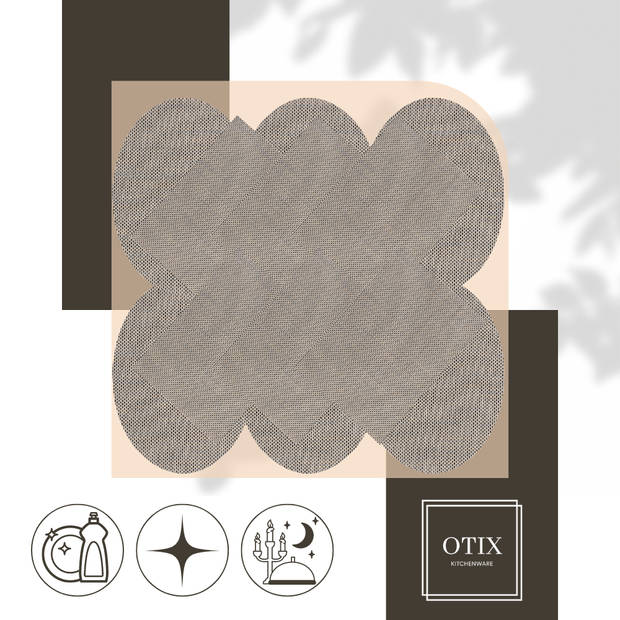 OTIX Placemats - Set van 12 - Kunststof - Rechthoekig en Ovaal - Zwart Wit - Onderleggers