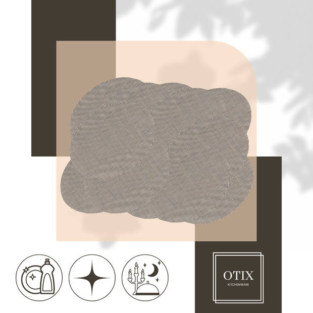 OTIX Placemats - Set van 12 - Kunststof - Ovaal - Zwart Wit - Onderleggers - 48x35cm