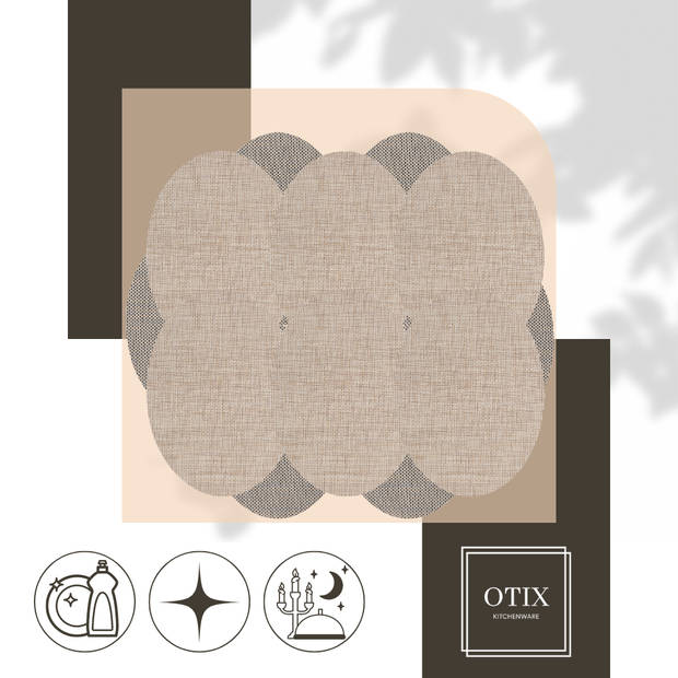 OTIX Placemats - Set van 12 - Kunststof - Ovaal - Beige - Zwart/Wit - Onderleggers - 48x35cm