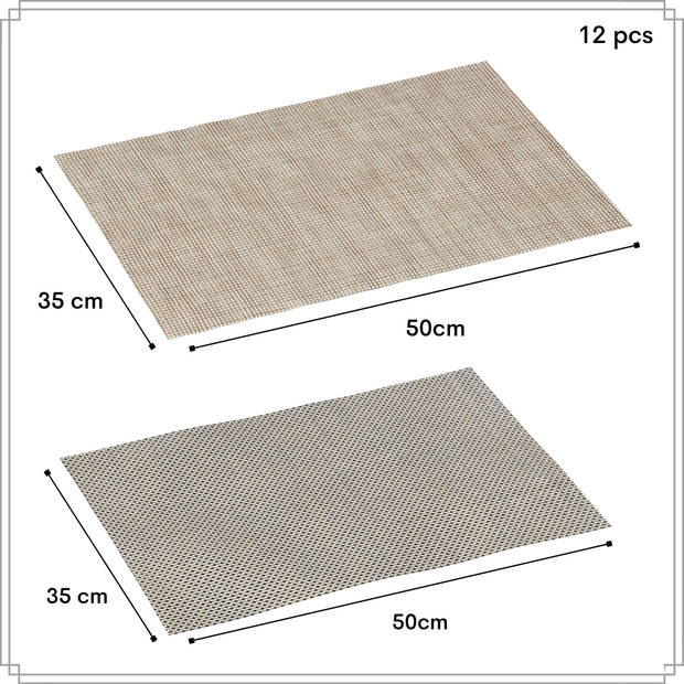 OTIX Placemats - Set van 12 - Kunststof - Rechthoekig - Beige - Zwart/Wit - Onderleggers - 50x35cm