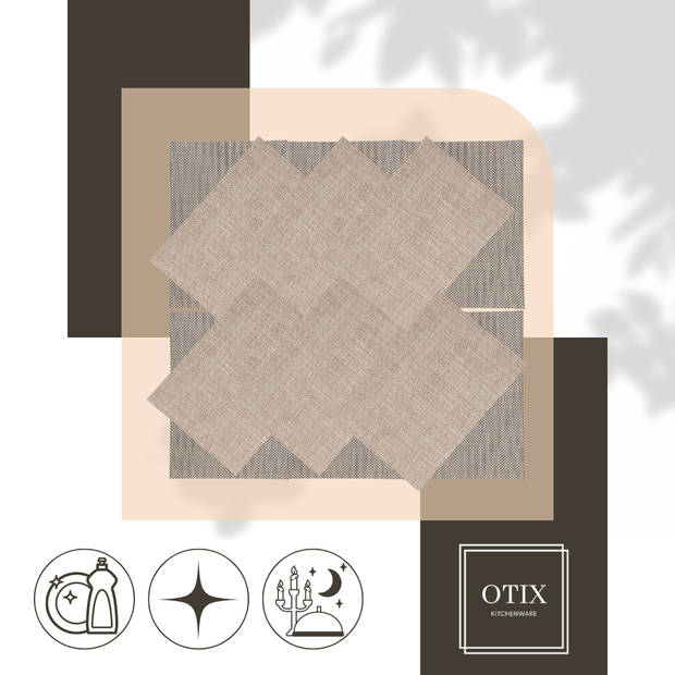 OTIX Placemats - Set van 12 - Kunststof - Rechthoekig - Beige - Zwart/Wit - Onderleggers - 50x35cm