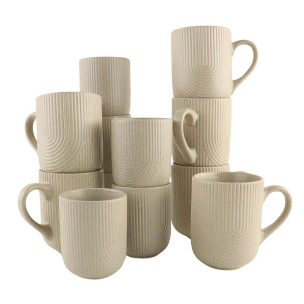 OTIX Koffiekopjes - Set van 12 - Cappuccino - Kopjes - Met Oor - 300ml - Zonder Oor - 190ml - TEAK