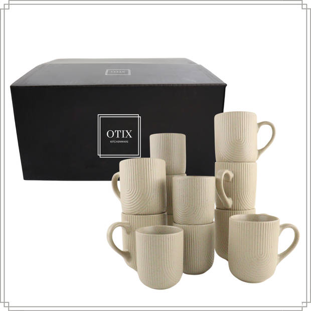 OTIX Koffiekopjes - Set van 12 - Cappuccino - Kopjes - Met Oor - 300ml - Zonder Oor - 190ml - TEAK