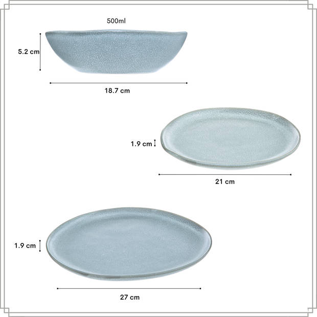 OTIX Serviesset - Bordenset - 6 Persoons - 18-delig - Ontbijtborden - Dinerborden - Soepkommen - OAK