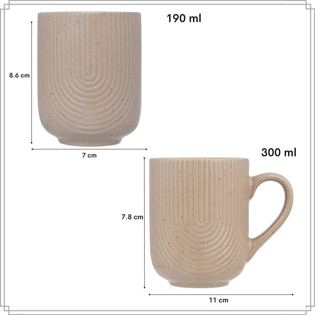 OTIX Koffiekopjes - Set van 12 - Cappuccino - Kopjes - 190ml - 300ml - met Set van 6 - Soepkommen - 600ml - TEAK