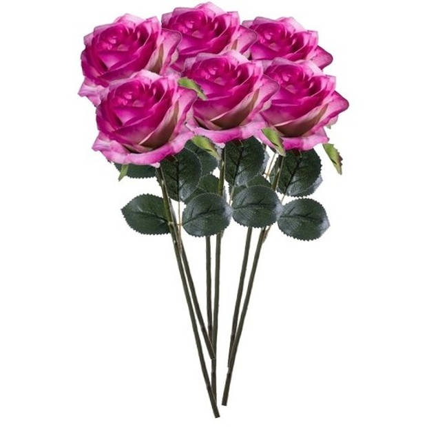 6 x Kunstbloemen steelbloem paars/roze roos Simone 45 cm - Kunstbloemen