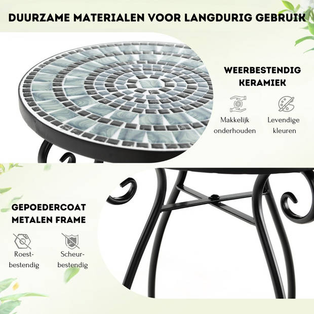 Trendmix Mozaïek Bijzettafel voor Binnen en Buiten - Ronde Terrastafel - keramiek Tafelblad - 30 x 30 x 50 - Zwart