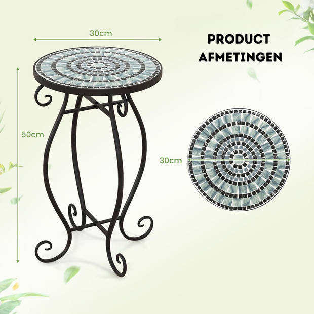 Trendmix Mozaïek Bijzettafel voor Binnen en Buiten - Ronde Terrastafel - keramiek Tafelblad - 30 x 30 x 50 - Zwart