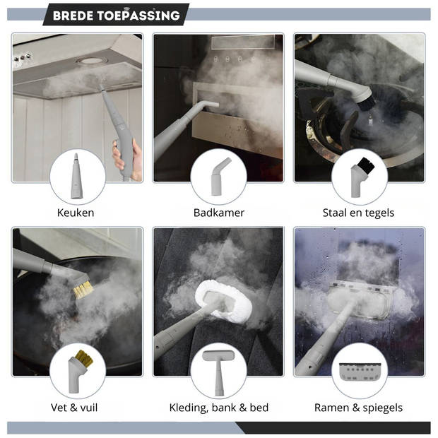 Costway Handstoomreiniger 1000 W - 300 ml Watercapaciteit - 10 Accessoiresets Grijs + Wit