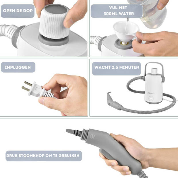 Costway Handstoomreiniger 1000 W - 300 ml Watercapaciteit - 10 Accessoiresets Grijs + Wit