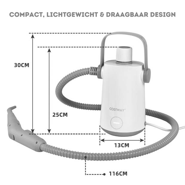 Costway Handstoomreiniger 1000 W - 300 ml Watercapaciteit - 10 Accessoiresets Grijs + Wit