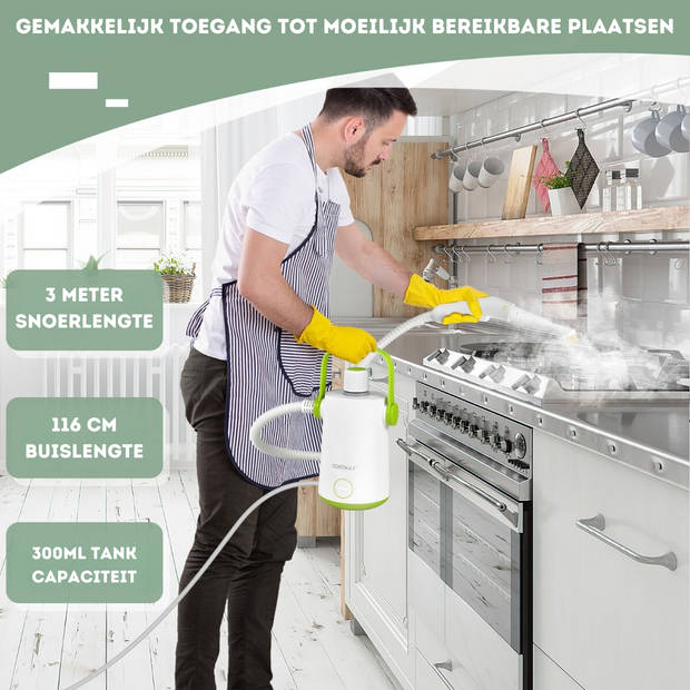 Costway Handstoomreiniger 1000 W - 300 ml Watercapaciteit - 10 Accessoiresets Groen + Wit