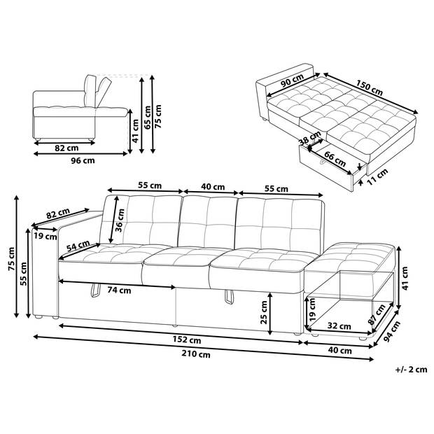 Beliani FALSTER - Driezitsbank-Bruin-Polyester