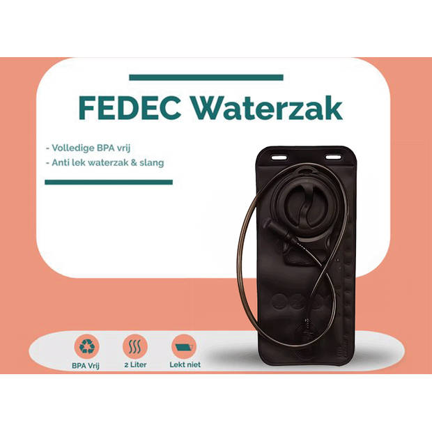 FEDEC Rugzak Waterzak - Backpack - Met slangetje - BPA Vrij - 2 Liter - Zwart