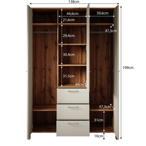 Meubella Kledingkast Isaac - Beige - 138 cm