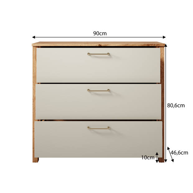 Meubella Ladekast Isaac - Beige - 90 cm - 3 lades