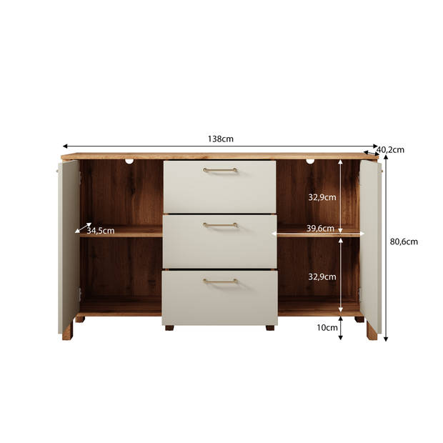 Meubella Dressoir Isaac - Beige - 138 cm