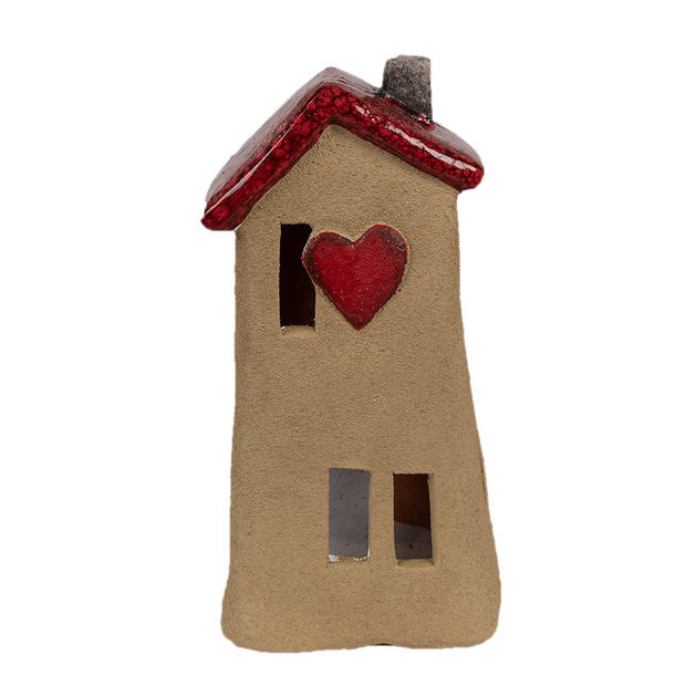 Clayre & Eef Decoratie Beeld Huis 10x7x19 cm Bruin Rood Keramiek Bruin