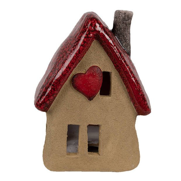 Clayre & Eef Decoratie Beeld Huis 12x9x16 cm Bruin Rood Keramiek Bruin