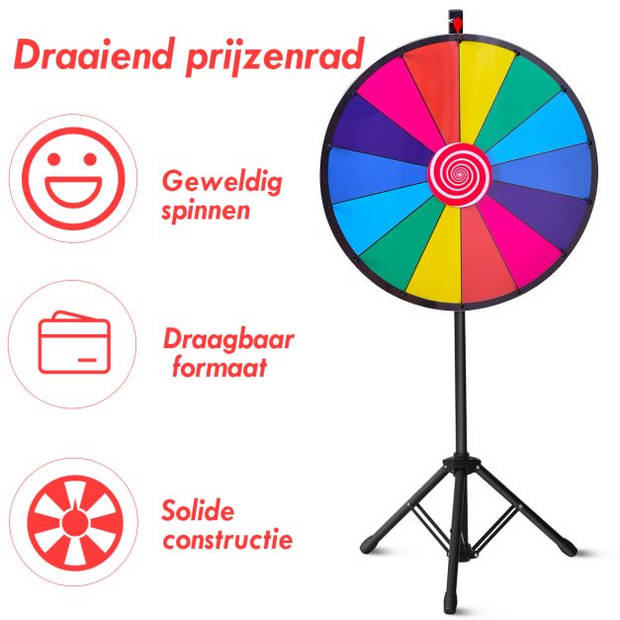 Costway Rad van Fortuin - Draairad Met tripod - Draaiwiel Met 14 Schrijfvakken - Gezelschapsspel Loterijspel - Ø 60 cm