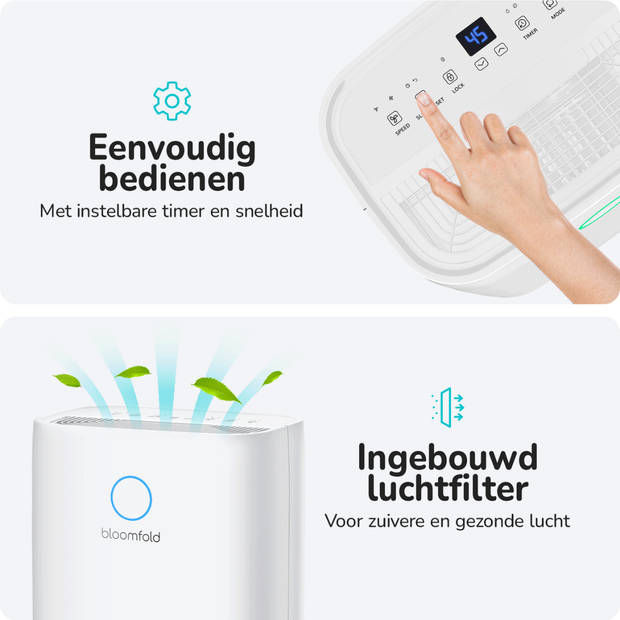 Bloomfold Luchtontvochtiger - 20L per Dag - Incl. Was-droog Functie