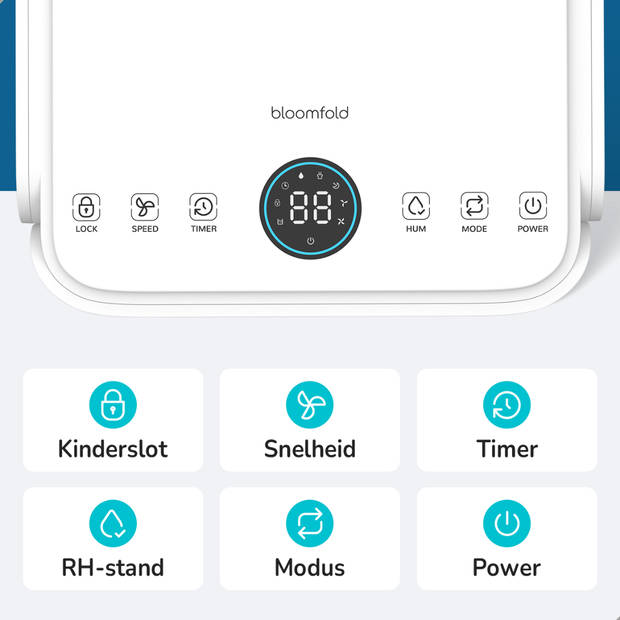 Bloomfold Luchtontvochtiger - 12L per Dag - Incl. Was-droog Functie