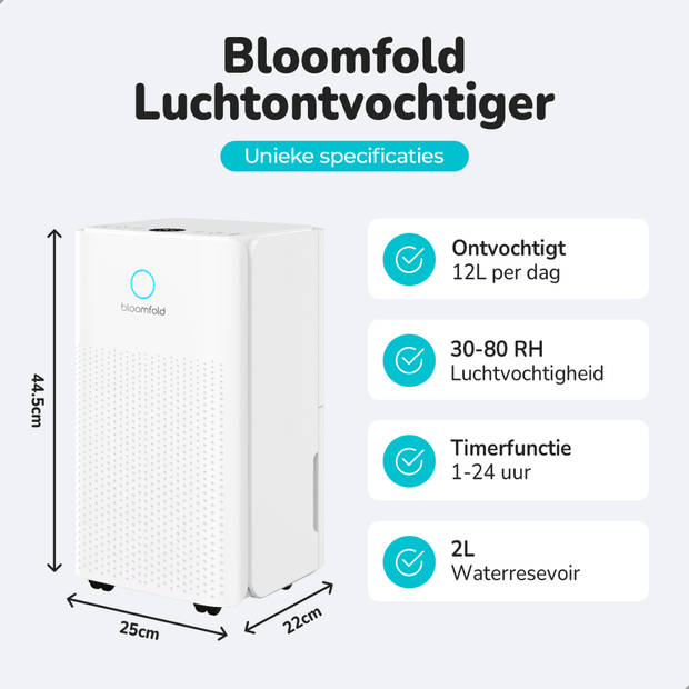 Bloomfold Luchtontvochtiger - 12L per Dag - Incl. Was-droog Functie